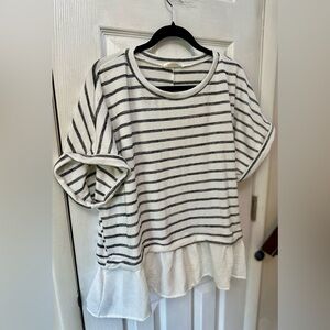 STYLIVE Striped Black and White Ruffle Hem Top, XL